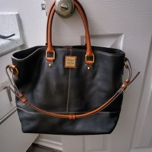 Dooney and Bourke Large Black  Peebles grain with brown thick leather handles